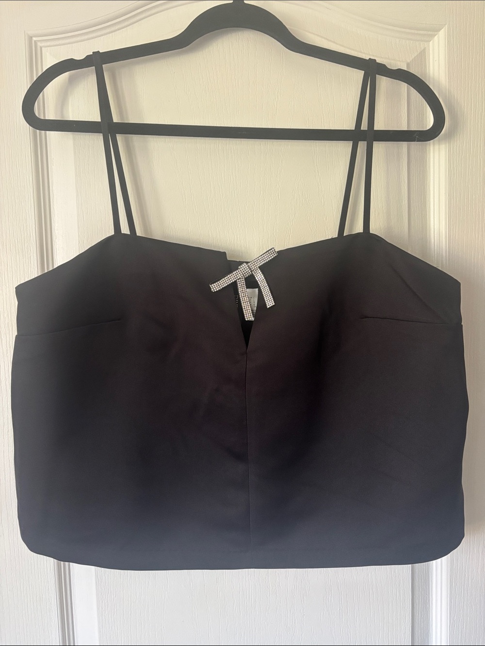 H&M Black Spaghetti Strap Crop Top with Rhinestone Bow Accent
